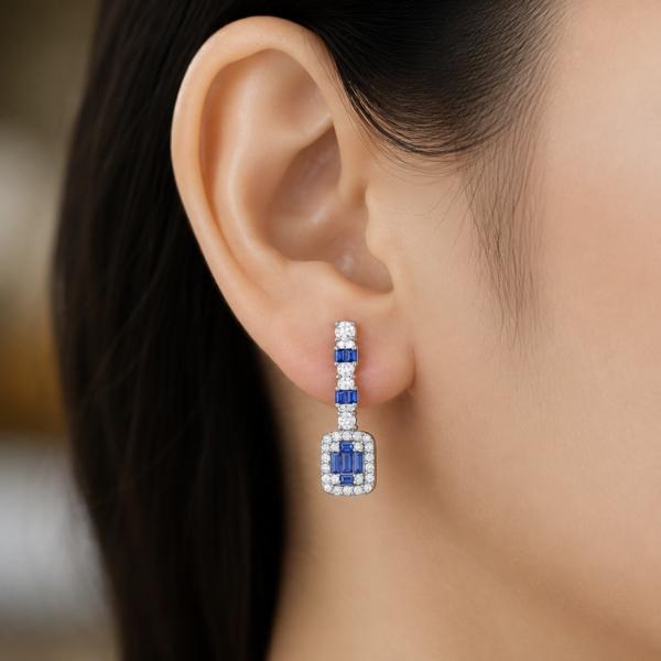 925 Sterling Silver Blue Sapphire CZ Drop Earrings for Women | Elegant Party Wear Earrings ER019