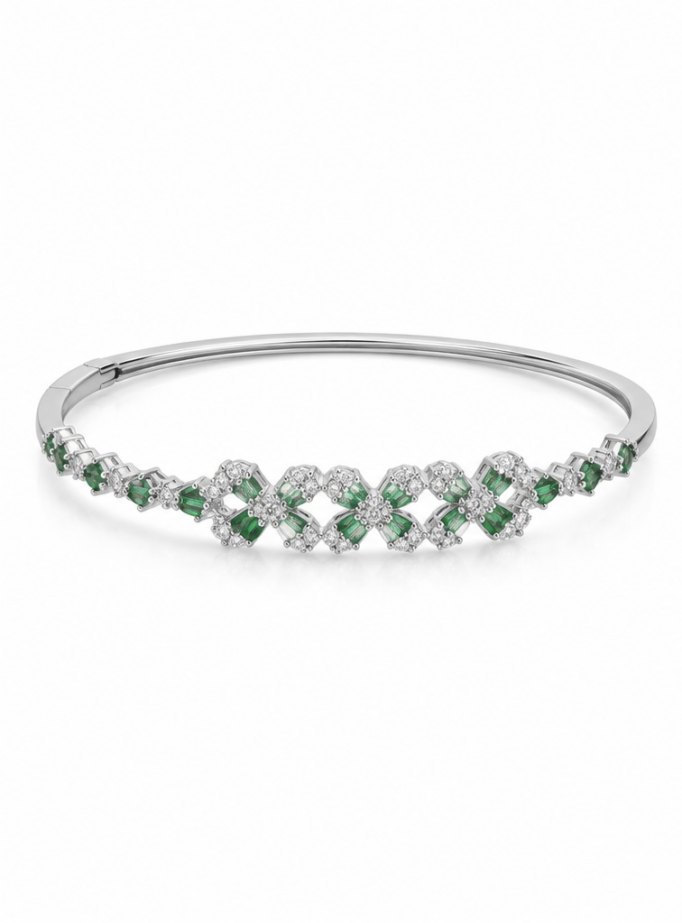 Emerald Green Stone Silver Bracelet Kada for Women | 925 Sterling Silver BR032