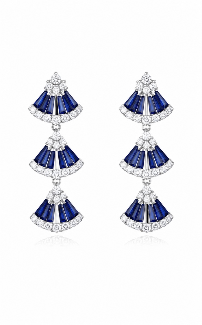 925 Sterling Silver Blue & White Stone Earrings | Elegant Party Wear Earrings ER002