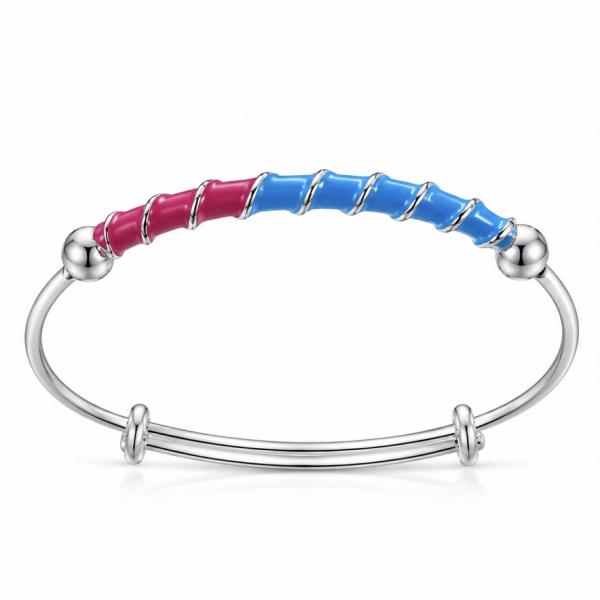 925 Sterling Silver Pink & Blue Enamel Baby Kada Pair KD099