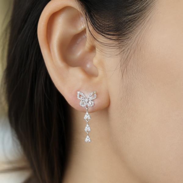 925 Sterling Silver Butterfly Dangle Earrings with CZ Stones | Luxury Designer Earrings for Women ER016