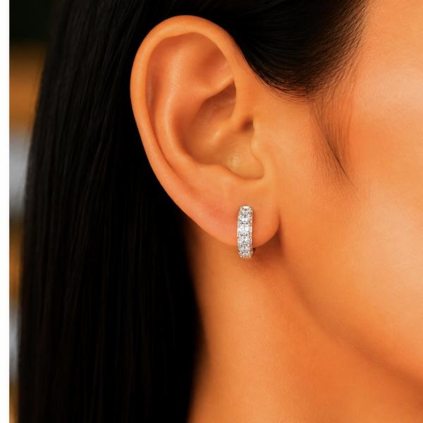 925 Sterling Silver Diamond Look Hoop Earrings with CZ Stones | Minimal Daily Wear Earrings ER272