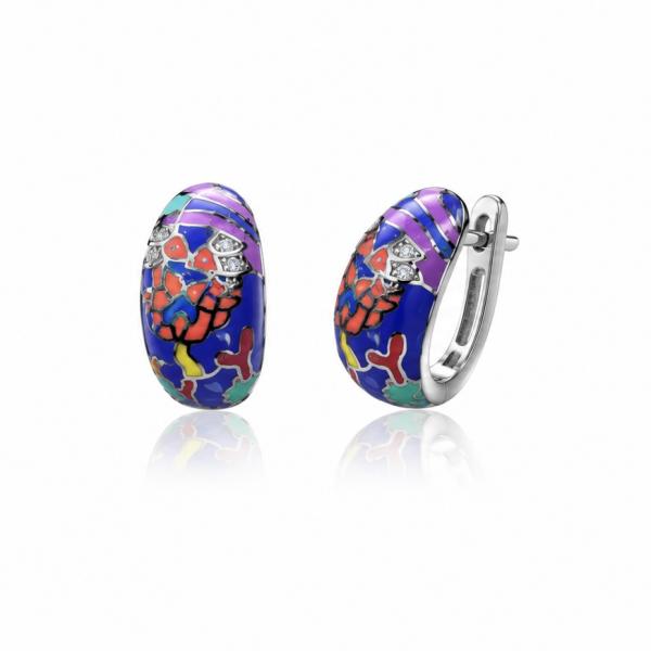 925 Sterling Silver Multicolor Enamel Designer Hoop Earrings | Premium Artistic Earrings for Women ER080