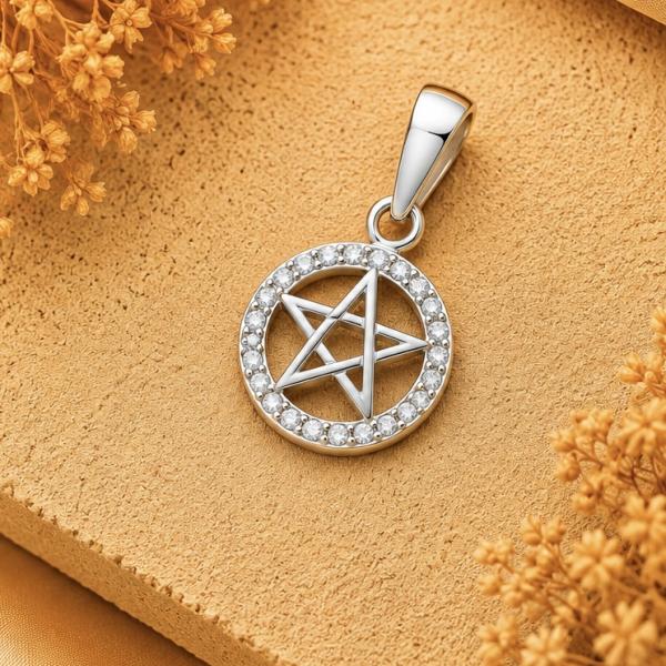 925 Sterling Silver Pentagram Star Pendant with CZ Stones | Designer Symbol Pendant LK082