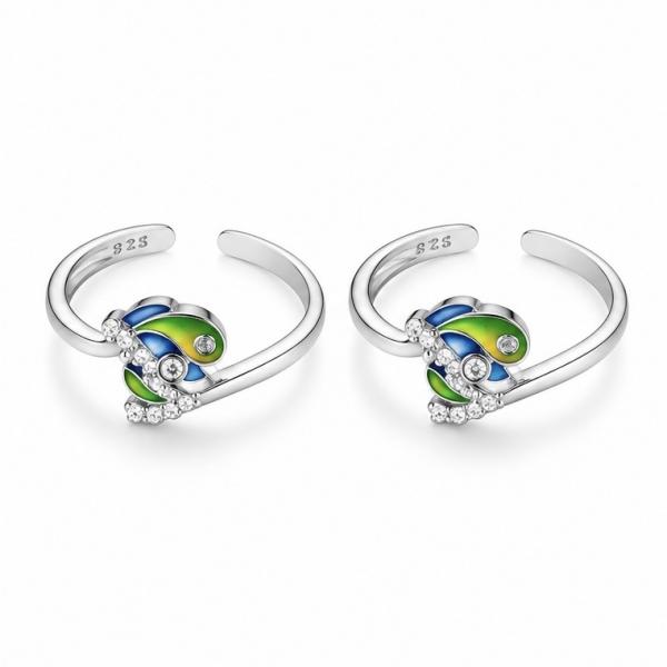 925 Sterling Silver Fish Adjustable Toe Rings with CZ Stones | Designer Silver Bichiya | Saanvi Silver B786