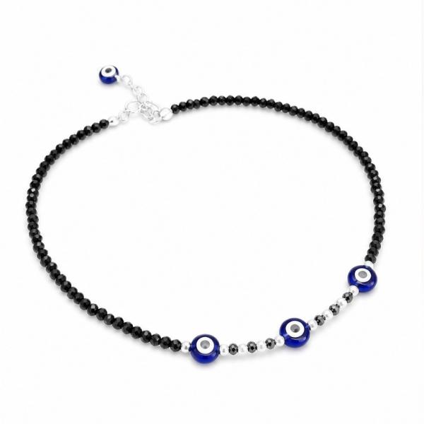 925 Sterling Silver Evil Eye Black Beads Anklet Pair for Women | Adjustable Nazar Protection Payal | Saanvi Silver PY037
