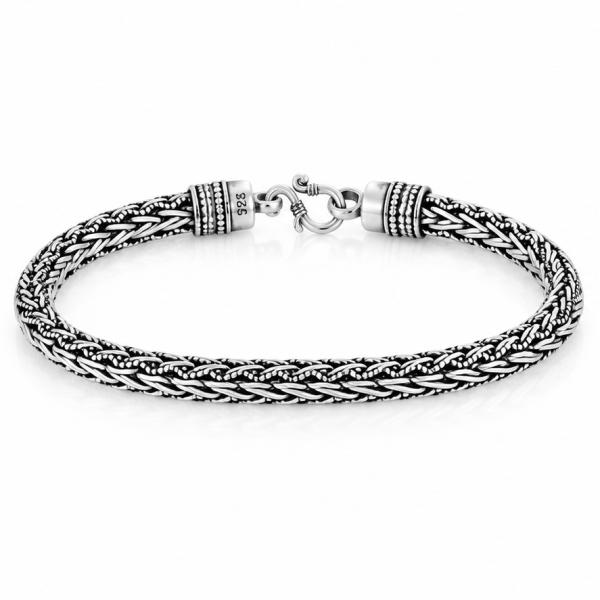 Men’s 925 Sterling Silver Antique Oxidised Braided Bracelet | Designer Gents Silver Bracelet BR326